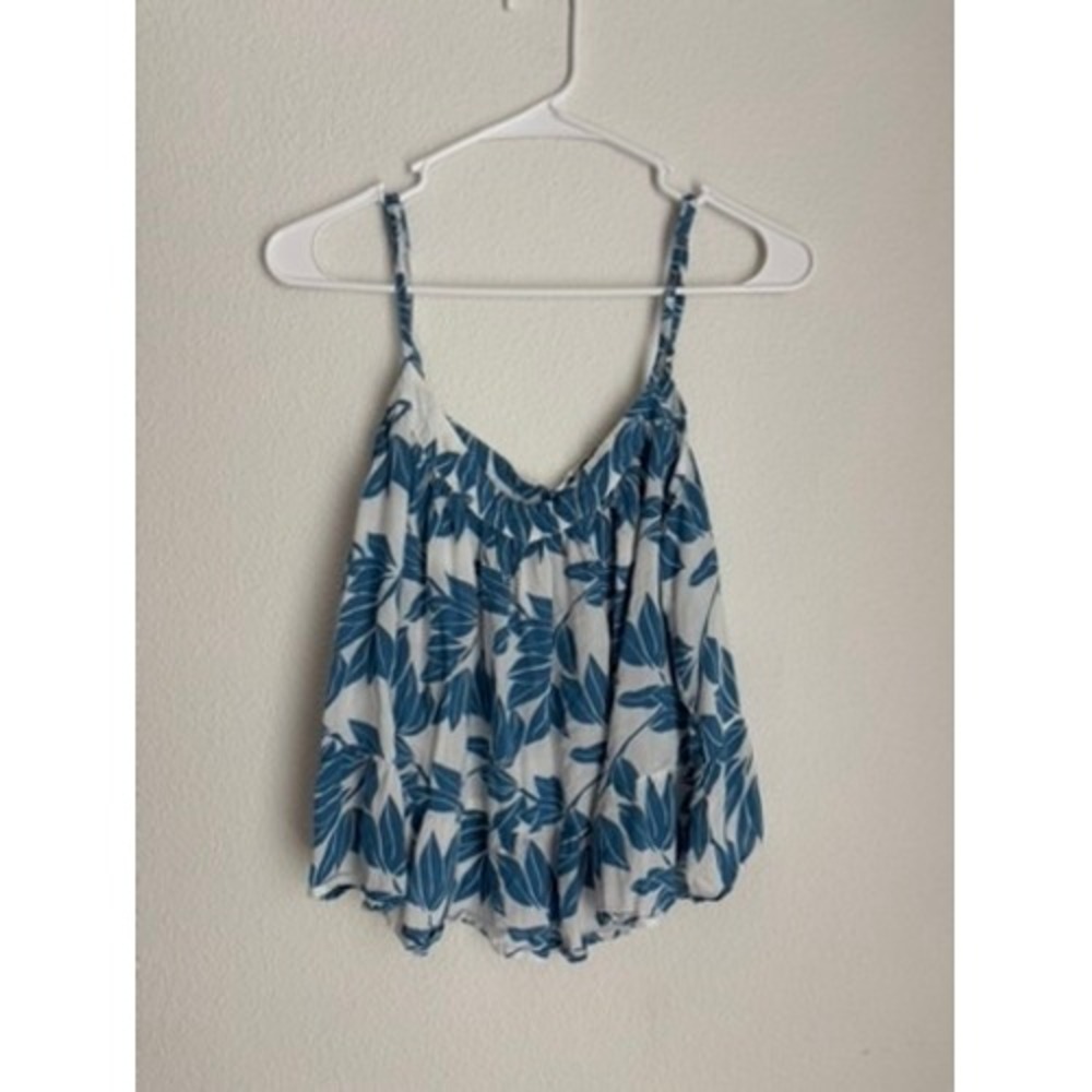 Valija Blue White‎ Tropical Leaf Print Tiered Camisole Tank Top Womens Medium